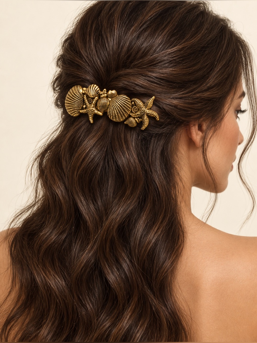 Antique Gold Seashell Starfish Hair Clip
